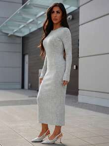 SAYEHFBABY Long Sleeve Maxi Dress - Grey - View 4