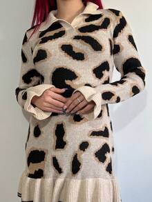 Bearsaez Women's Autumn/Winter Fashion Leopard Print Knit Ruffle Hem Bodycon Design Sweater Dress Fall Cloth For Women - Apricot - View 5