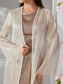 Veilorie New Arrival Glossy Fabric High-End Luxurious Elegant Comfortable Versatile 2 Pieces Set - Apricot - View 6