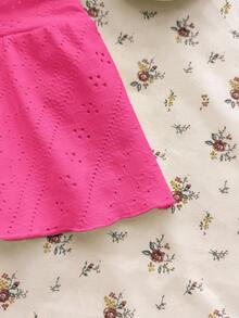 少女款玫红色针织休闲镂空褶皱A字迷你裙，夏季百搭 - 玫紅色 - 查看 5