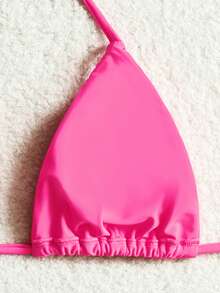 Swim Basics Top de bikini sexy de unicolor con atar al cuello para mujer - Rosa - Ver 7