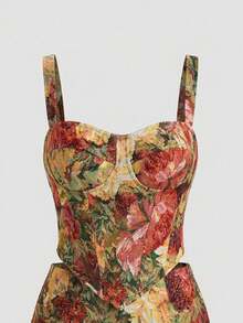 BamGleam Corset-Style Sleeveless Top With Artistic Floral Print, Versatile Wear As Outerwear Or Layering Piece, Retro-Inspired Daily Casual - Multicolor - View 8