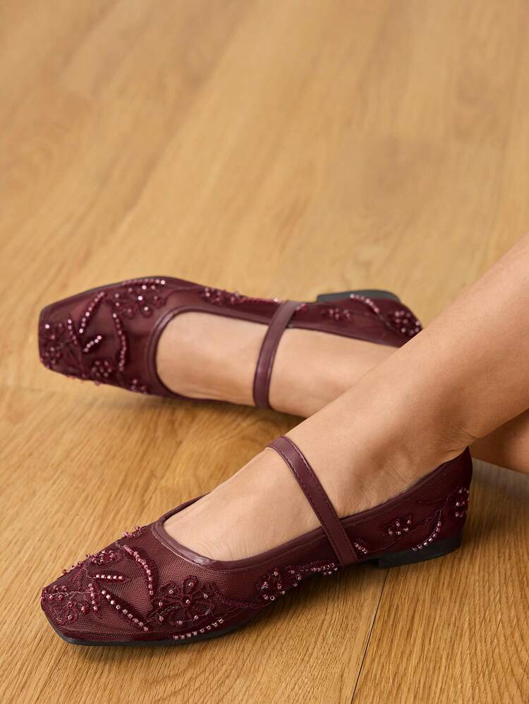 CUCCOO HITCHD Women's Beaded Floral Decor Buckle Design Fashion Flat Shoes Elegant Shoes Wedding Shoes