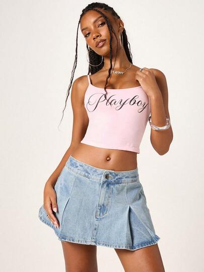 MISSGUIDED 女士牛仔百褶迷你裙，A字喇叭裙摆，纽扣前襟，高腰设计，浅蓝色复古水洗，休闲春夏款