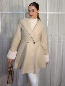 Aless PB Waterfall Neck Double Button Overcoat - Apricot - View 5