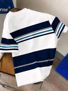 Manfinity Joysei Men's Summer Casual Contrasting Stripe Short Sleeve T-Shirt - White - View 5