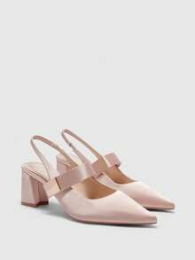 CUCCOO BIZCHIC Naked Pink Sardine Cloth Simple Square Buckle Fashionable And Comfortable Commuting Holiday Pointed Toe High Heel Thick Heel Shoes Spring Shoes - Naked pink - View 7