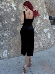 Bearsaez 前部扭结、宽肩带优雅裹身连衣裙 - 黑色 - 查看 2