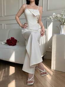 Celisse Women's Elegant Sexy Solid Color Sleeveless Jumpsuit, Summer Golf White - Apricot - View 3