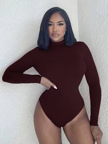 Alexandranx Women's Sexy Hollow Out Long Sleeve Bodysuit - Maroon - View 4