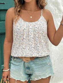 Reflora Plus Size Pink Ditsy Floral Camisole, Suitable For Summer Daily Wear - White - View 4
