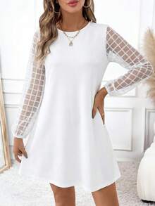 SHEIN Clasi 女士薄纱长袖纯色迷你连衣裙 - 白色 - 查看 1