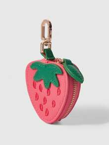 ROMWE Kawaii 1 Girl's Heart Three-Dimensional Strawberry Pattern Leather Change Bag, Sweet Fruit Shape Hanging Change Storage Bag, Versatile Bag Pendant. - strawberry - View 3
