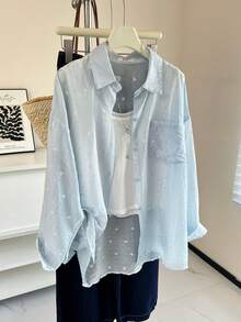 K-Vae Heart Print Loose Casual Long Sleeve Shirt - Blue - View 3