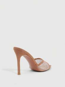 CUCCOO SZL Sandales à talons hauts en maille ornées de strass couleur champagne - Camel - Voir 4
