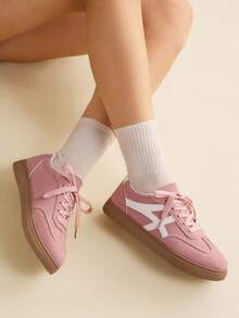 CUCCOO EASI Women's Flat Bottom Round Toe Sneakers Casual Shoes - Pink - View 9