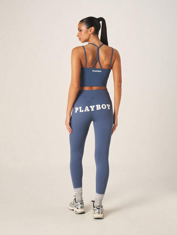 Missguided x Playboy Logo Ribbed Tank Top And High Waisted Leggings Athleisure Two Piece Workout Set For Women Active Lifestyle