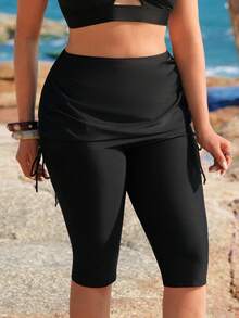 Swim SPRTY Plus Size Women Solid Color Drawstring Design Casual Swim Leggings - Black - View 5