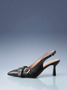 CUCCOO GRLICON Pointed Toe Thin Heel Closed Toe Belt Buckle Slingback Pumps Women - Black - View 1