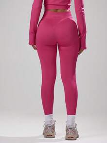 Musera Sport 罗纹腰无缝紧身裤，夏季度假伊比沙岛海滩装，适合板式网球、网球、匹克球、健身房健身和冬季穿着 - 玫紅色 - 查看 2