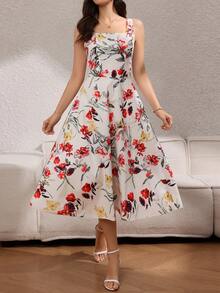 Rafferiza Đầm eo in họa tiết thanh lịch, thời trang dành cho nữ - Đỏ - Xem 3