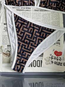 Swim Mod 女士热带印花两件式比基尼套装，休闲度假 - 彩色 - 查看 4