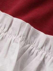 DAZY Blusa de manga corta con cuello redondo, volantes y contraste de color para niñas pequeñas - Rojo - Ver 3