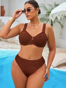 Swim Vcay Bộ đồ bơi bikini vải đặc biệt màu cà phê cỡ lớn - Cà phê nâu - Xem 6