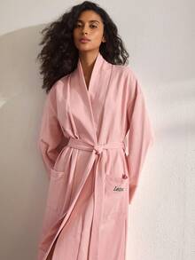 Ocili Soft & Comfortable Embroidered Women Loungewear Robe - Pink - View 1