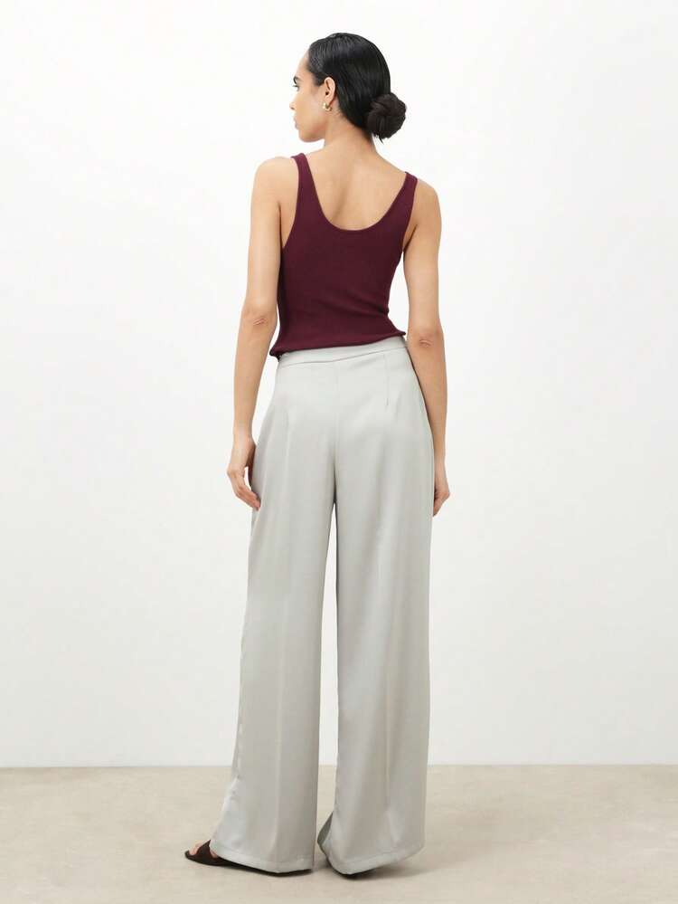 KSTM Pantalones palazzo de pierna ancha con frente envolvente y cinturón de amarre, pantalones de cintura alta con flujo para uso casual de oficina y elegante