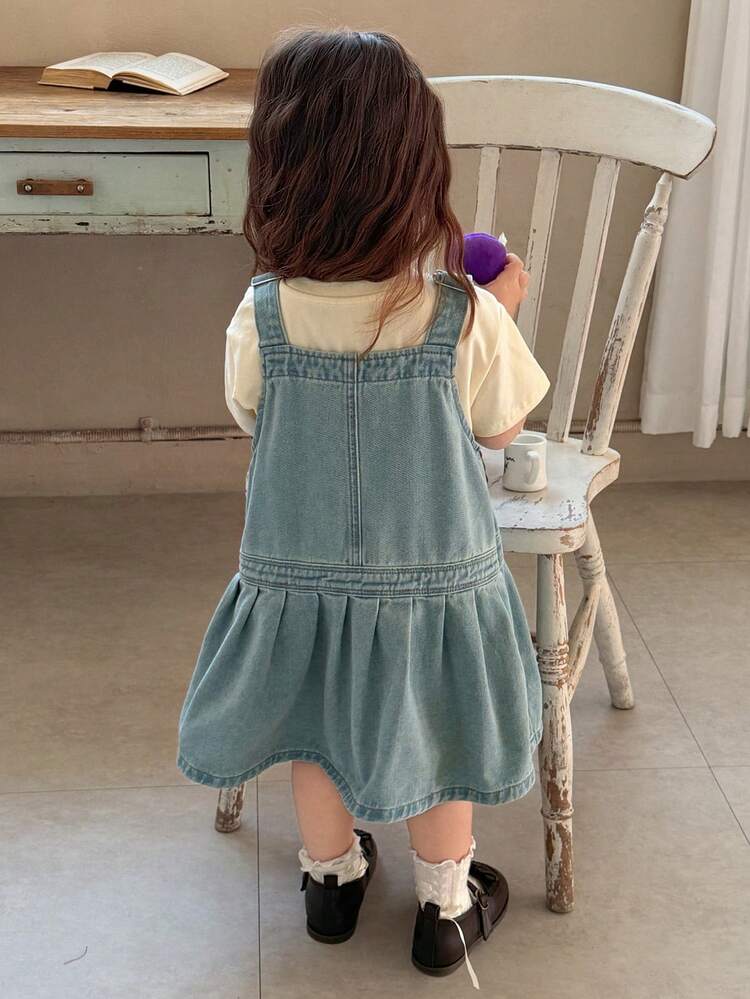 Baby Girl Washed Korean Style Denim Pinafore Dress