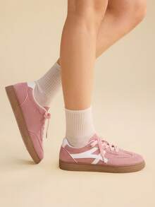 CUCCOO EASI Women's Flat Bottom Round Toe Sneakers Casual Shoes - Pink - View 8