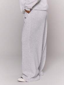 MUSERA Quần thể thao ống đứng cỡ lớn có logo thêu, quần jogger thoải mái hàng ngày, đồ cơ bản ấm áp cho kỳ nghỉ xuân. - Màu Xám nhạt - Xem 3