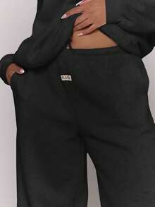 MUSERA 加大码直筒裤，饰有品牌标志贴片，休闲日常基础款，舒适春假必备 - 黑色 - 查看 5