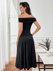 Miaspire Tenue de base quotidienne style américain pour femme, ensemble 2 pièces avec top épaules dénudées et jupe, printemps/été - Noir - Voir 2