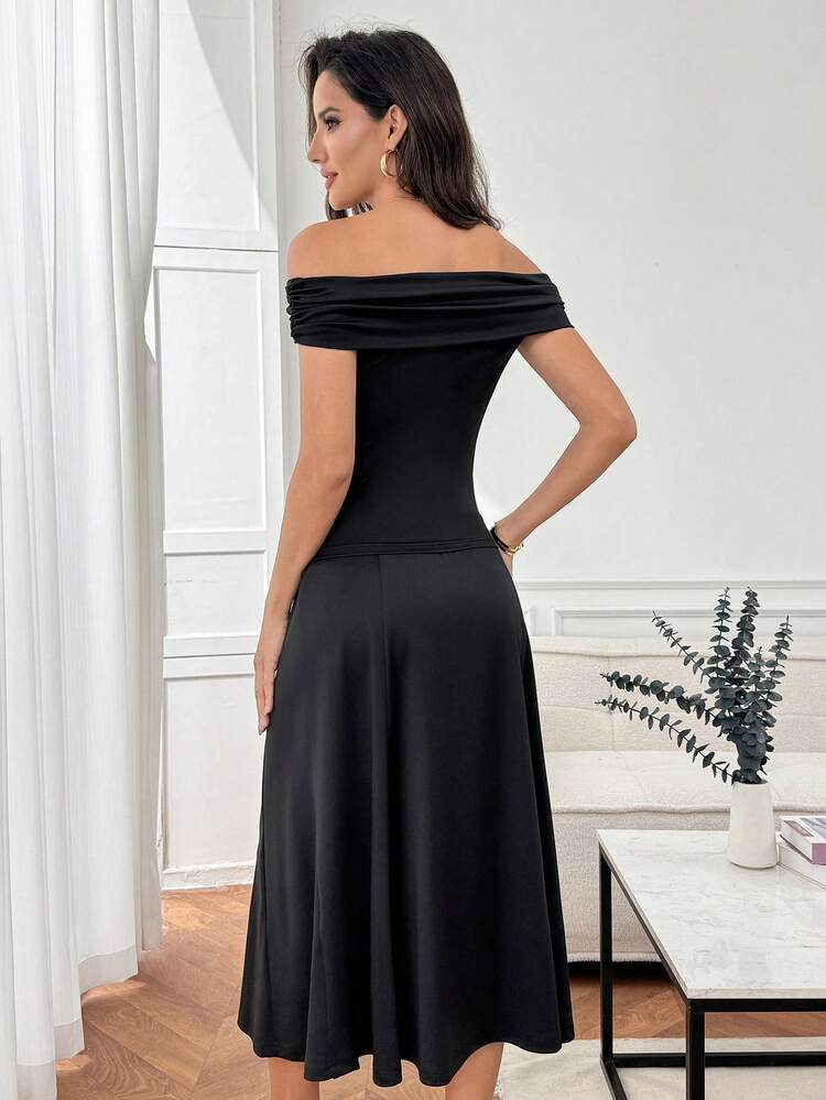 This Elegant Black Midi Dress Is Perfect For Women. A Two-Piece Set With Three Ways To Wear, This Versatile Top Features An Off-The-Shoulder And Low-Cut Design, Ideal For Spring And Summer, And Perfect For Weddings, Parties, Dances, Birthdays, Formal Events,Graduation Outfit For Mother,Summer Outfits For Women