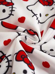 HELLO KITTY AND FRIENDS | SHEIN 女士撞色滚边圆领无袖可爱卡通印花内衣套装 - 紅白色 - 查看 7
