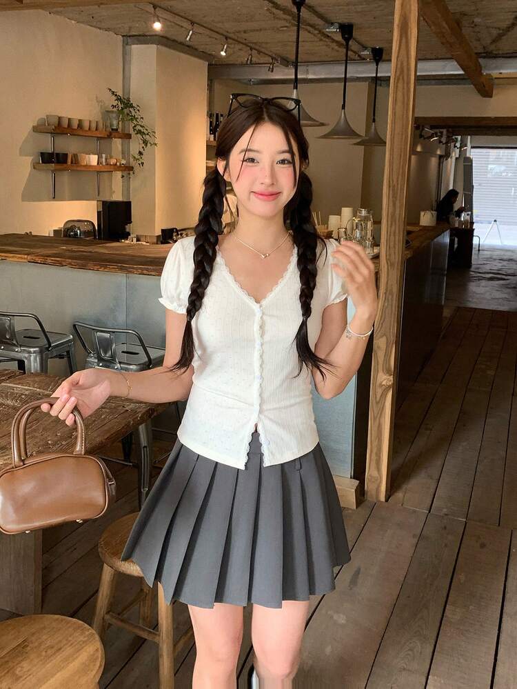 Women's V-Neck Short Sleeve Korean Style Casual Solid Color T-Shirt, Summer