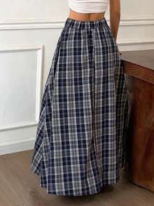 DAZY 女士格子休闲百搭约会旅行迷你裙 - 藍白色 - 查看 6