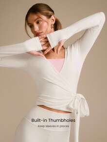 GLOWMODE FeatherFit™ Split Decision 二合一双面穿 柔软弹力吸汗系腰长袖上衣 瑜伽普拉提工作室日常休闲装 - 白色 - 查看 6