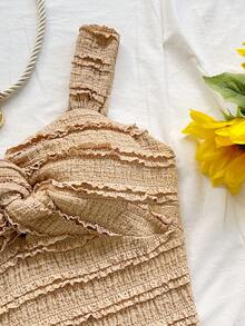 Soleia 女士纯色扭结荷叶边中长吊带裙 - 卡其色 - 查看 3