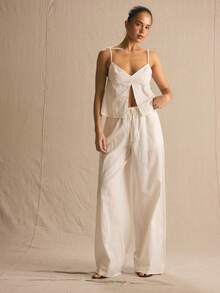 MUSERA Textured Cut Out Flowy Thin Strap Co-Ord Top Only Spring Summer Cosy Cute Daily Girly Vacation Sunlight Social - White - View 5