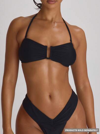 Musera Resort Underwire Halterneck Adjustable Strap Bikini Top Swim Vacation Holiday Summer Travel Beachwear Basics Solid Colour Swimwear Resort Core