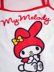 HELLO KITTY AND FRIENDS | SHEIN 女童撞色滚边细肩带休闲无袖可爱印花吊带衫 - 白色 - 查看 9