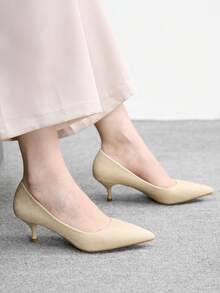 CUCCOO BIZCHIC 女士尖头细高跟中跟鞋，优雅、休闲、舒适、一脚蹬，适合工作、通勤、约会、派对、正式场合。 - 薑色 - 查看 4