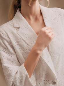 Anewsta Summer New Commuting Versatile Elegant Embroidered 3/4 Sleeve Design Loose Fit White Women Blazer Jacket - White - View 1