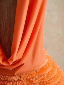 Mistrie Solid Color Halter Draped Backless Sexy Sleeveless Mini Dress - Orange - View 5