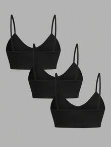 SHEIN 3pcs Tween Girls' Simple Basic V-Neck Padded & Breathable Lingerie Set Black Tween Girl - Black - View 2