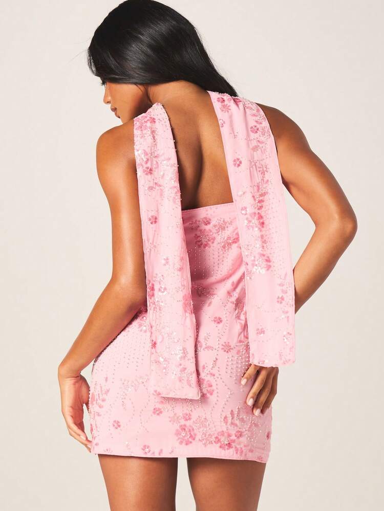 MISSGUIDED Sequin Mini Dress With Matching Scarf