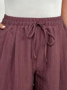SHEIN Essnce Lila-rote strukturierte Stoffhose/Rock mit elastischem Bund für Damen in Große Größen, Frühling/Sommer Mode, lässig, locker, bequem, vielseitig, figurschmeichlernd, Sommerbekleidung, Damenbekleidung, Urlaubsoutfit, weite Hose, Sommerkurz - Violett - Übersicht 5
